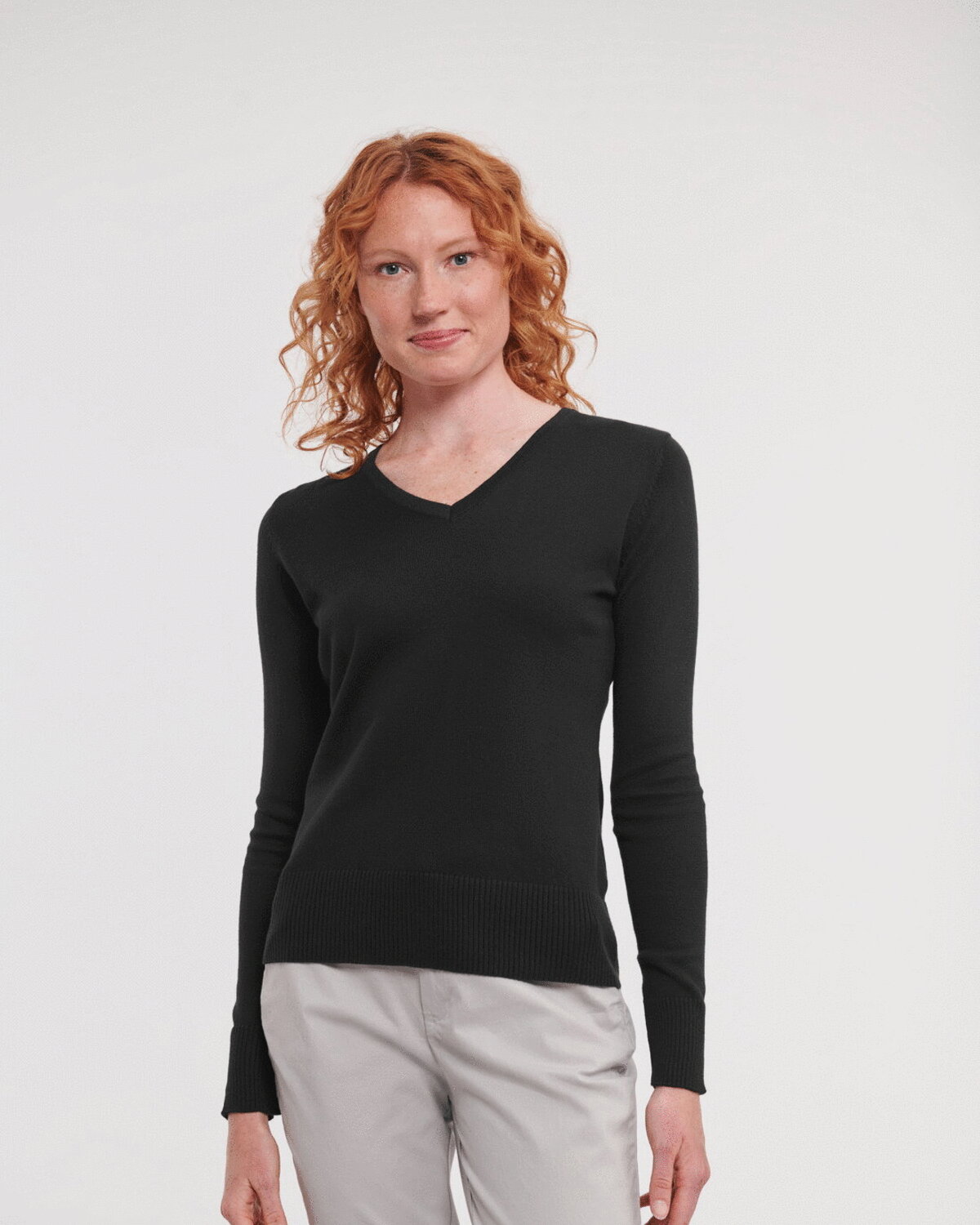 710F-LADIES V-NECK KNITTED PULLOVER