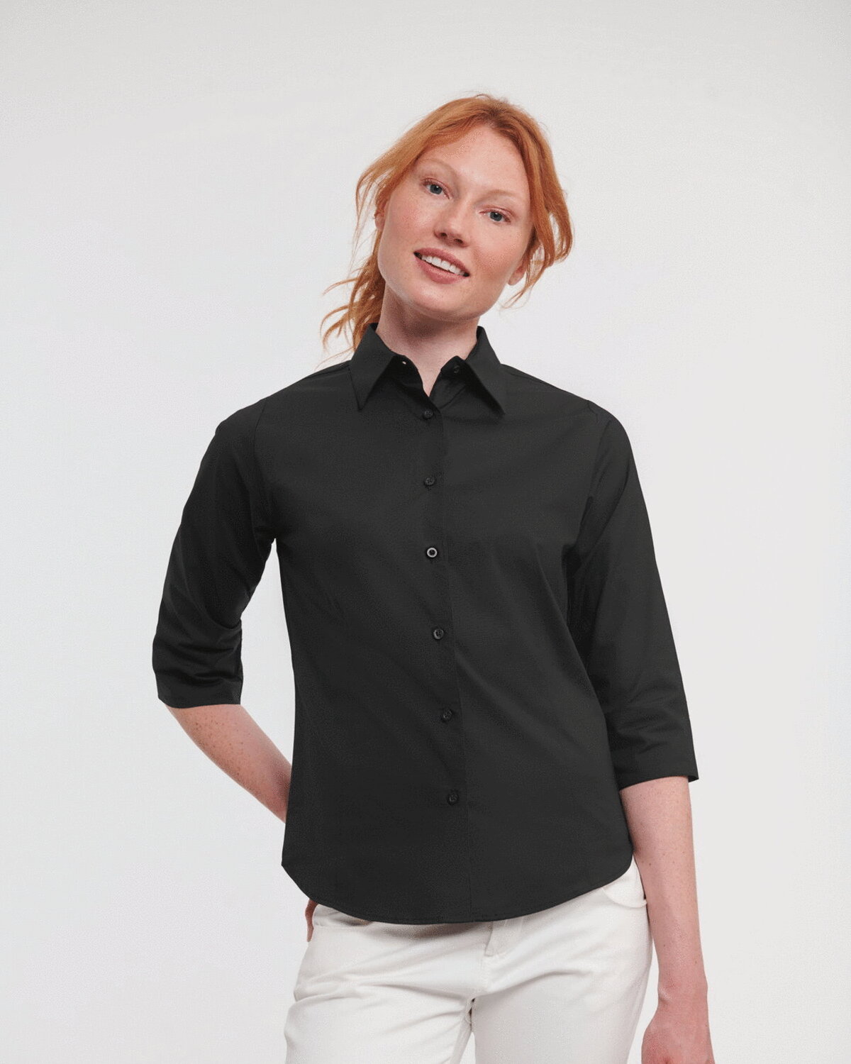 946FEM-LADIES 3/4 SLEEVE  FITTED STRETCH SHIRT