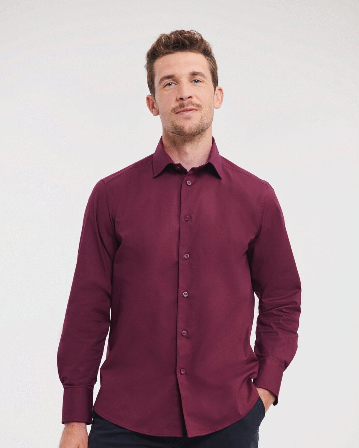 MENS LONG SLEEVE FITTED STRETCH SHIRT