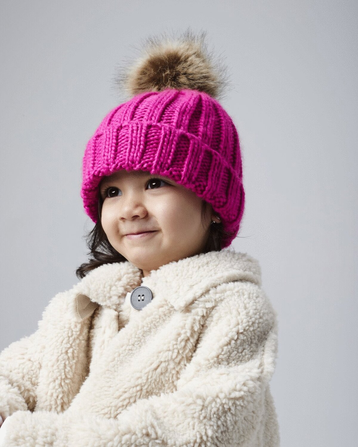 BB412B-KIDS FUR POM POM CHUNKY BEANIE