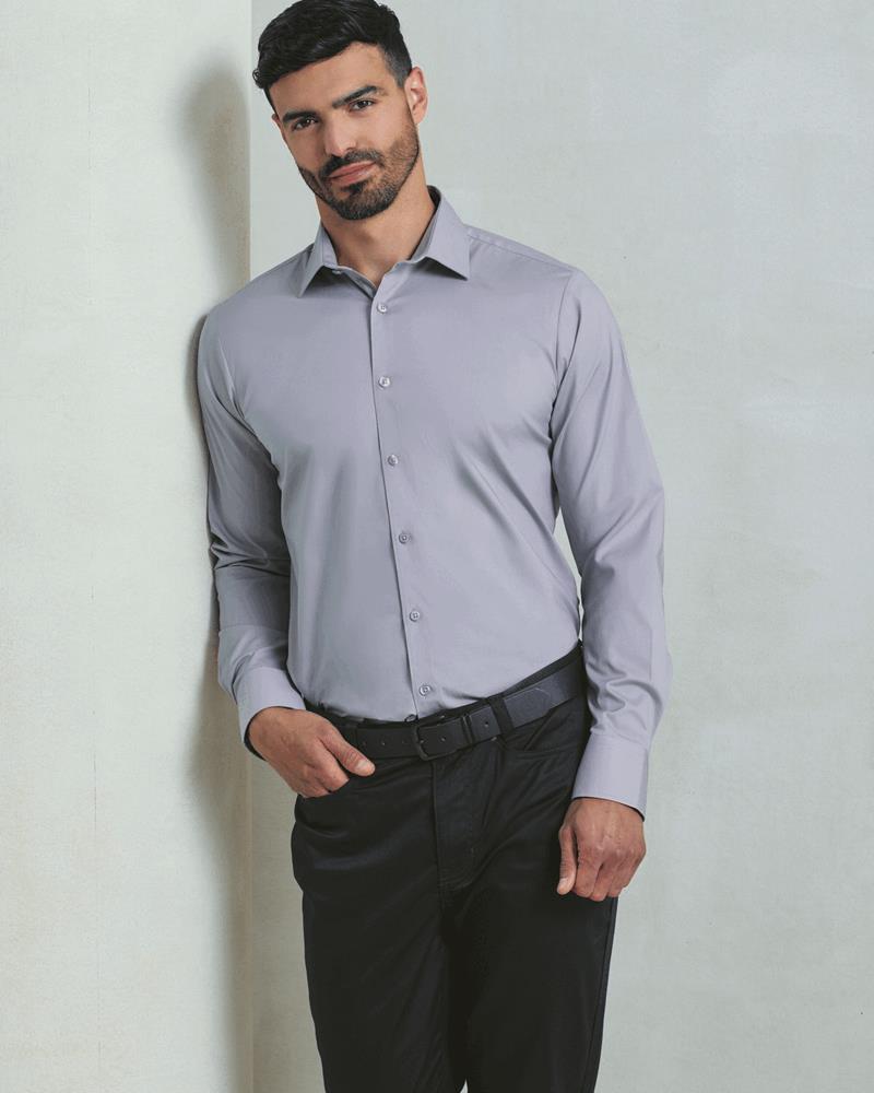 PR244M - MENS STRETCH POPLIN LONG SLEEVE SHIRT