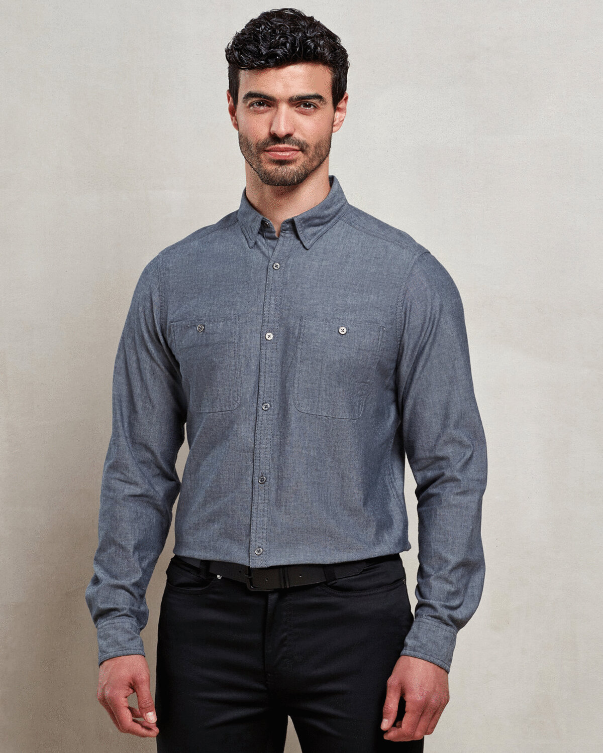PR247M-FAIRTRADE AND ORGANIC CERTIFIED MENS LONG SLEEVE CHAMBRAY COTTON SHIRT