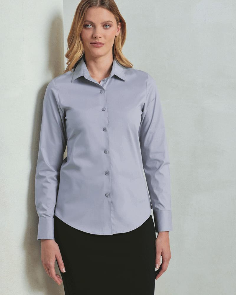 PR344M-LADIES STRETCH FIT COTTON POPLIN LONG SLEEVE SHIRT