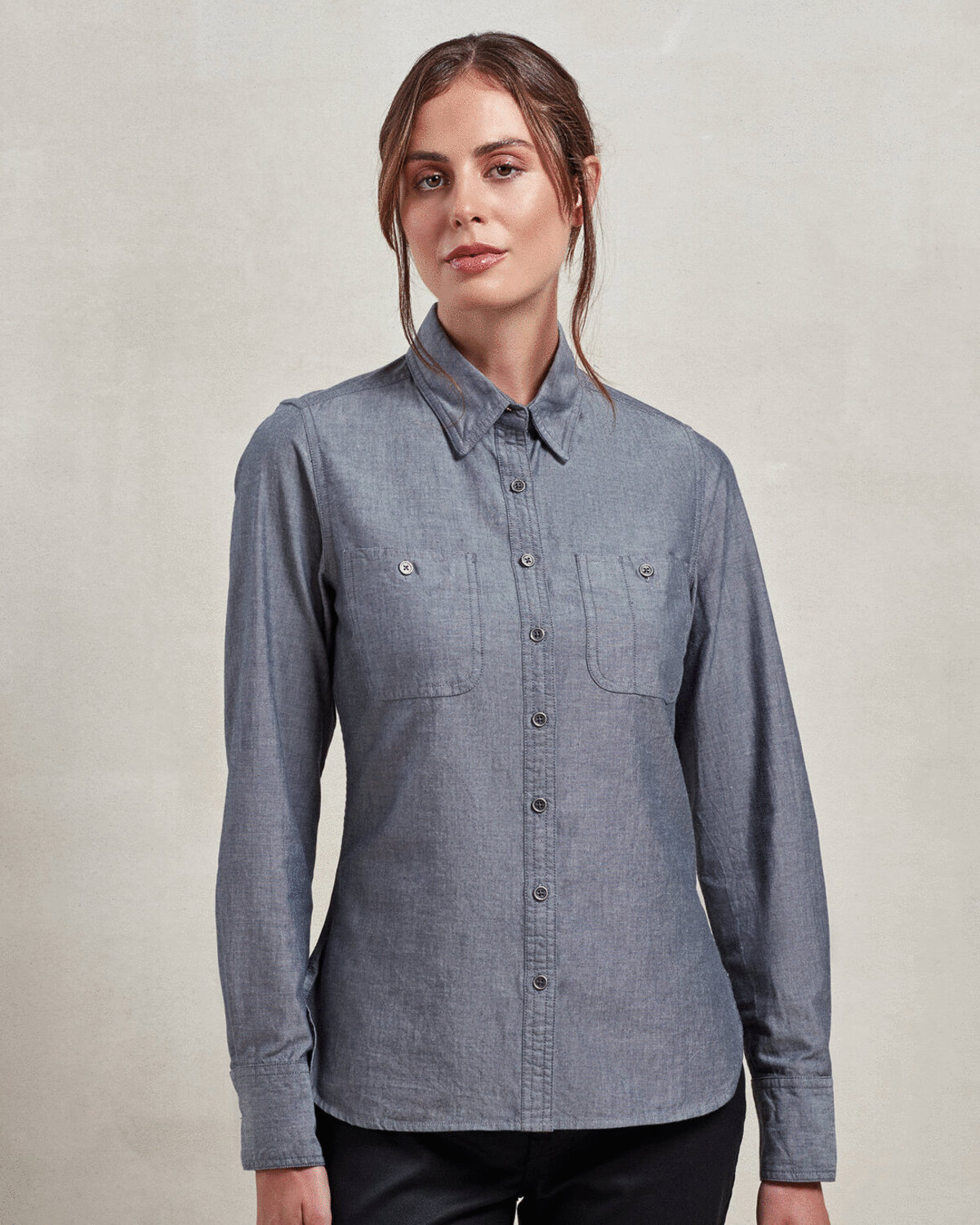 PR347M-FAIRTRADE AND ORGANIC CERTIFIED LADIES LONG SLEEVE CHAMBRAY COTTON SHIRT