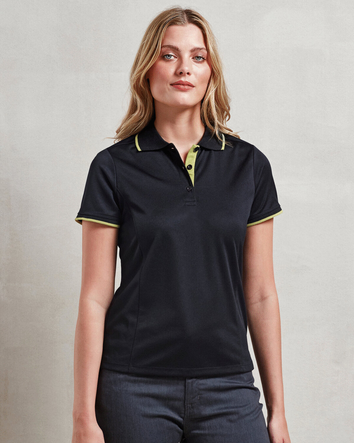LADIES CONTRAST TIPPED COOLCHECKER POLO SHIRT