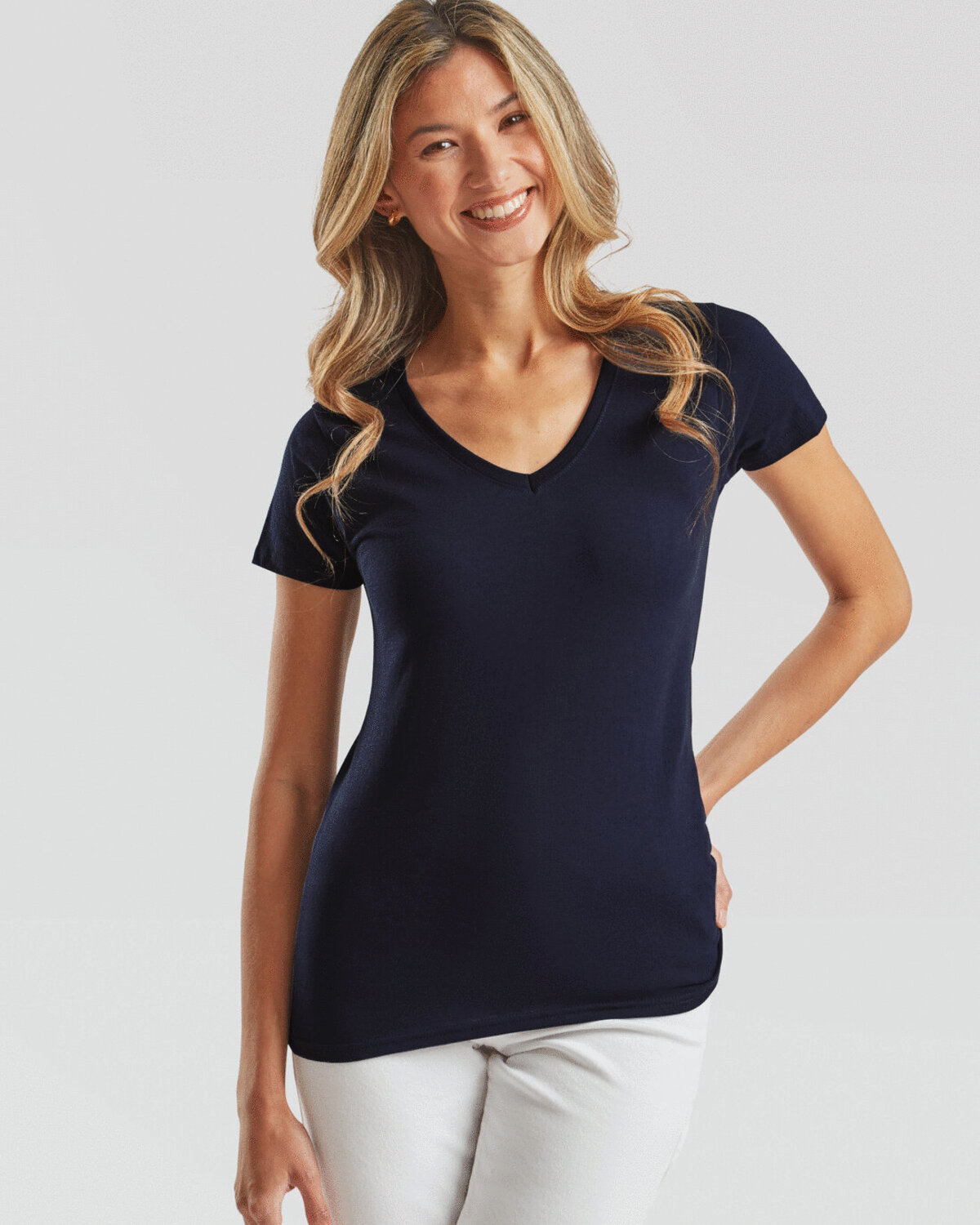 SS045M-LADIES VALUEWEIGHT V-NECK T