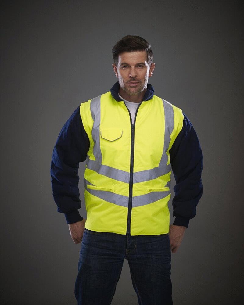 YK075M - HI-VIS CHEVRON QUILTED JACKET WIH REMOVABLE SLEEVES